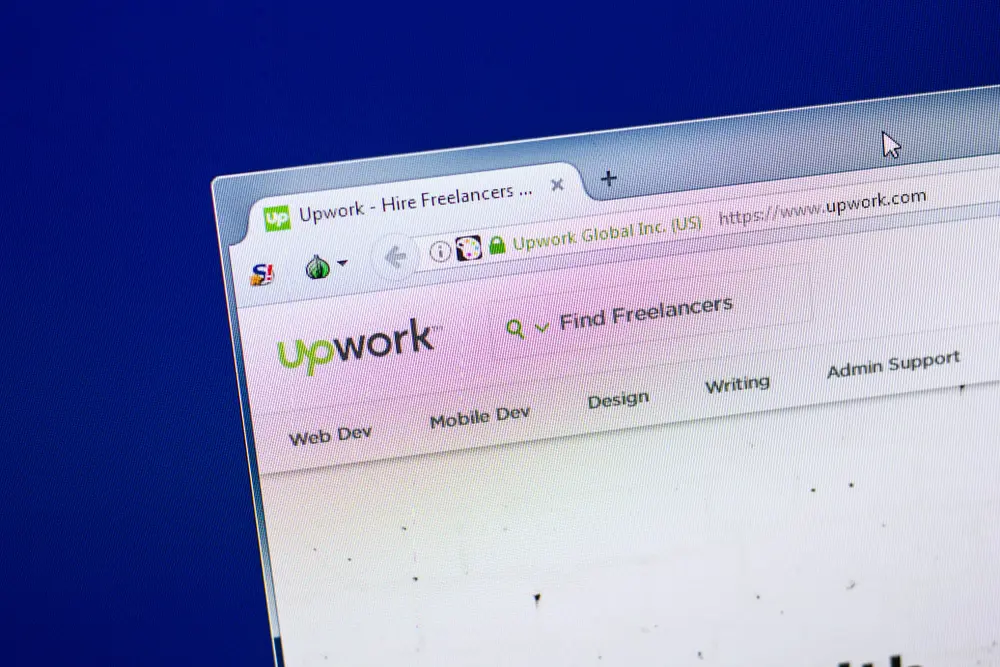 Image of screen showing freelance site Upwork, a site for the work from home mom